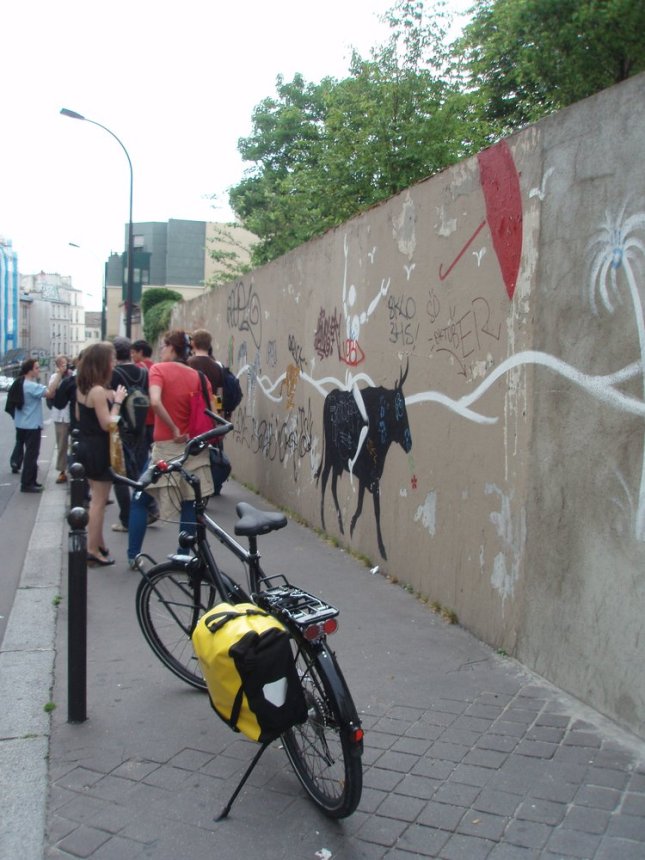 Bike, group and graffiti